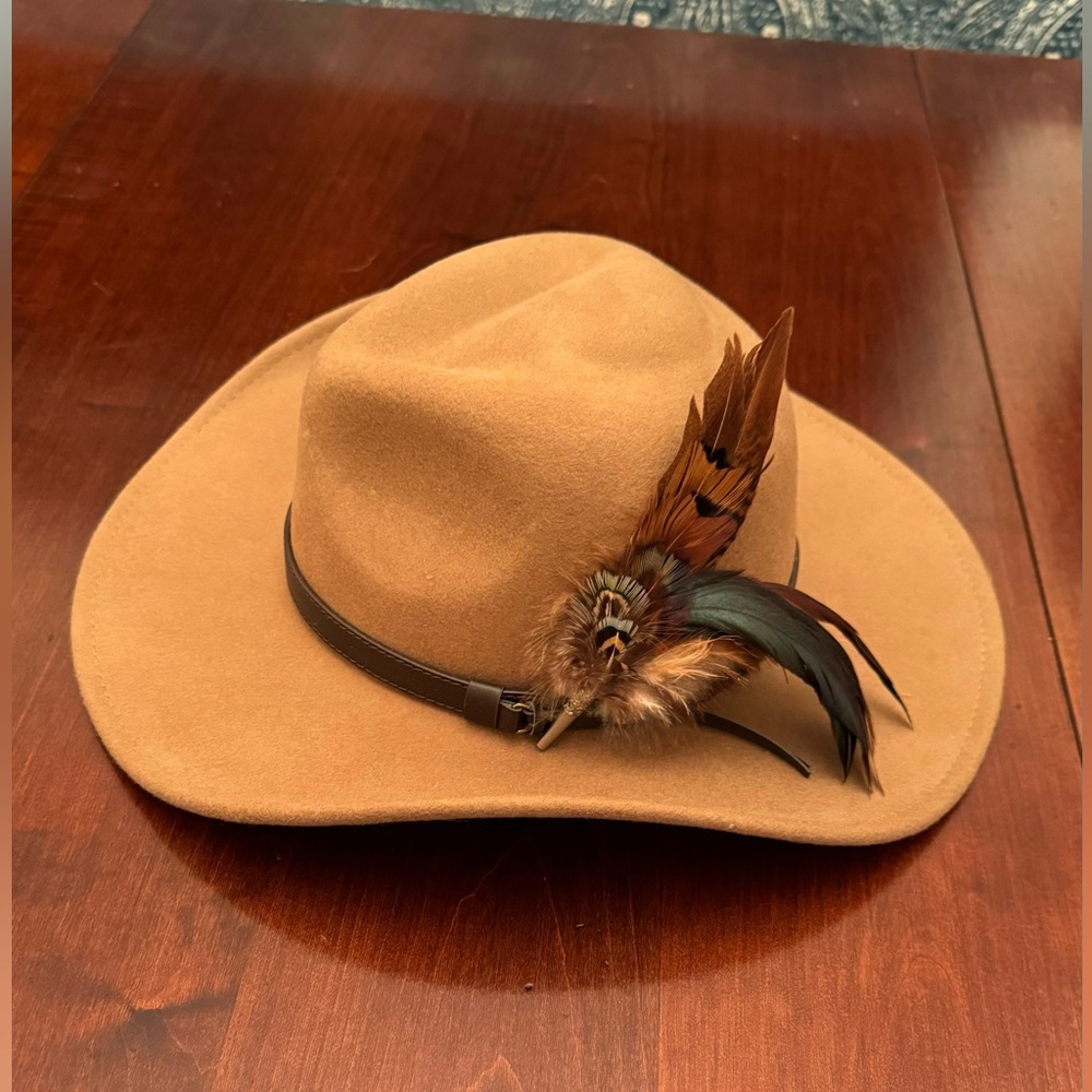 Wide Brimmed Fedora Hat with Removable Country Feather Brooch - Farmington